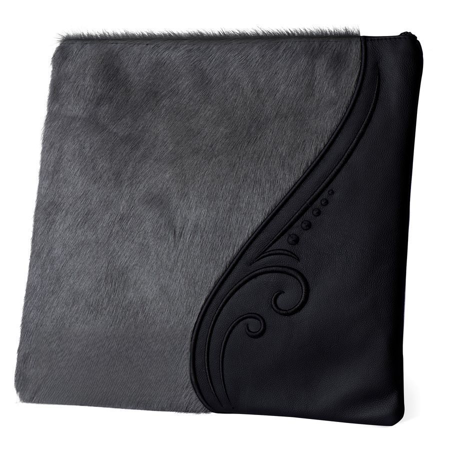 Tallis and Tefillin Bag Design 359 - Black Leather and Fur – Grey
