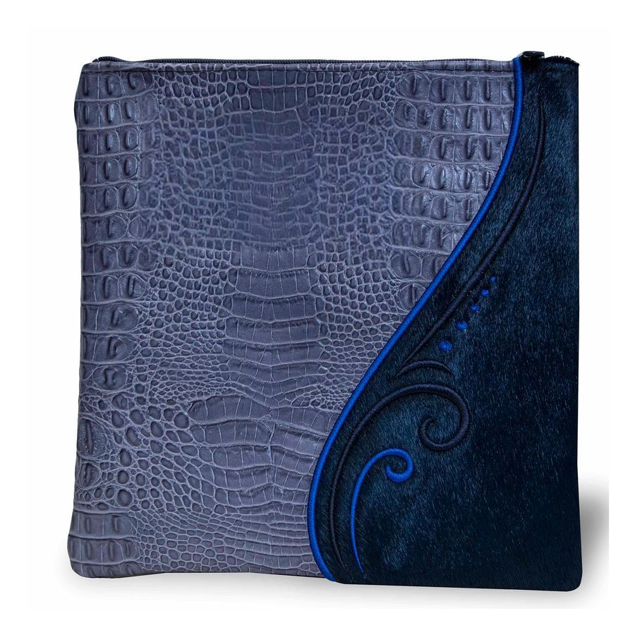 Tallis and Tefillin Bag Design 359 - Navy Croc Leather and Navy Fur – Navy