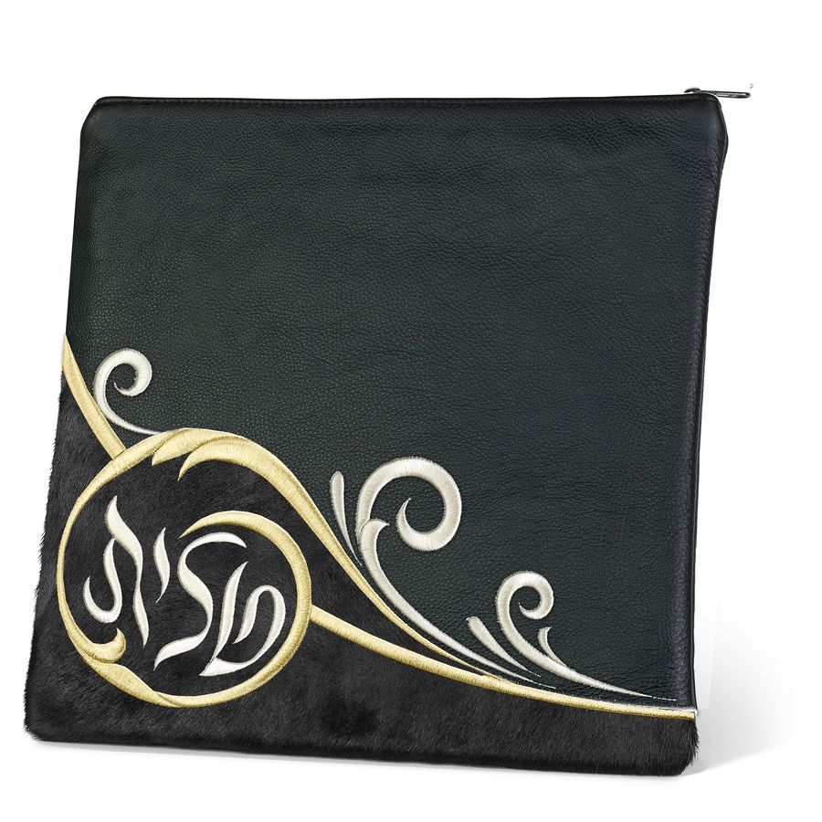 Tallis and Tefillin Bag Design 367 - Black Leather and Fur – Black
