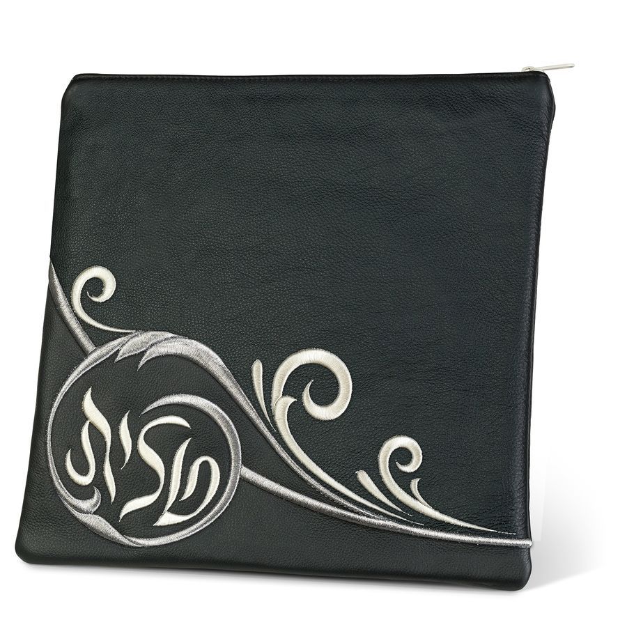 Tallis and Tefillin Bag Design 367- Black Leather Two Tone – Black