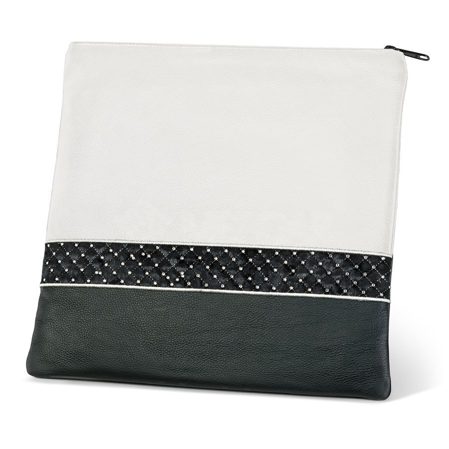 Tallis and Tefillin Bag Design 372- Black Leather Two Tone – White