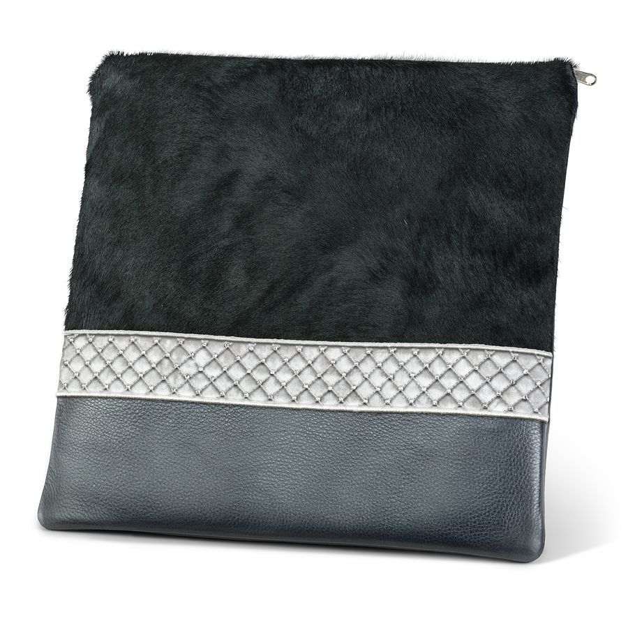 Tallis and Tefillin Bag Design 372 - Leather and Fur – Black