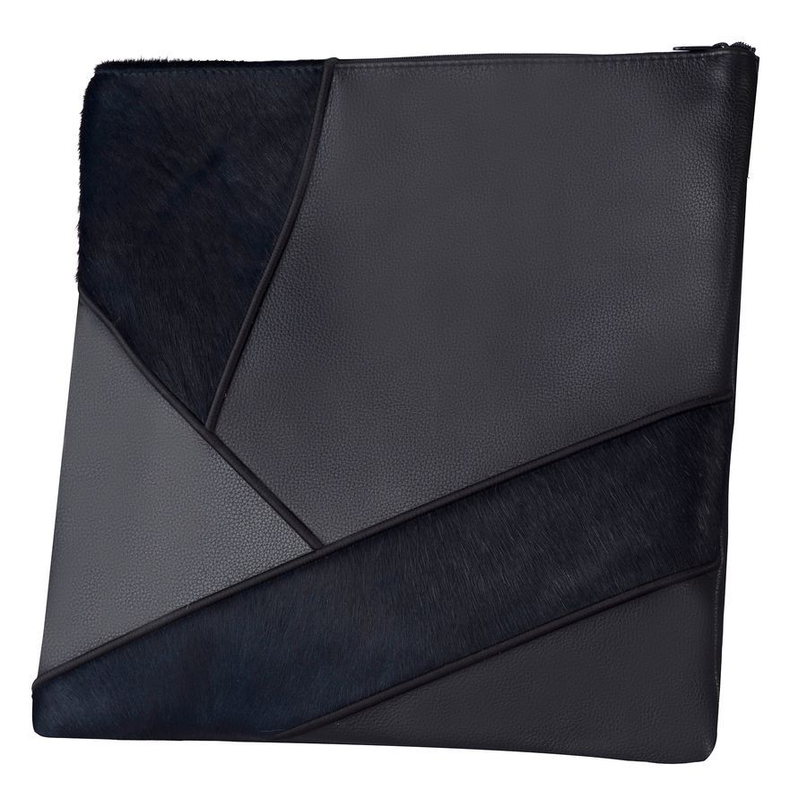 Tallis and Tefillin Bag Design 383 - Black Leather and Fur – Black
