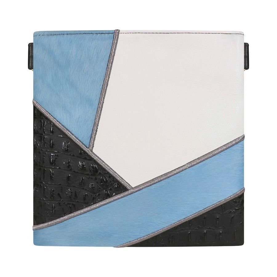 Tallis and Tefillin Bag Design 383 - White Leather and Fur – Sky Blue