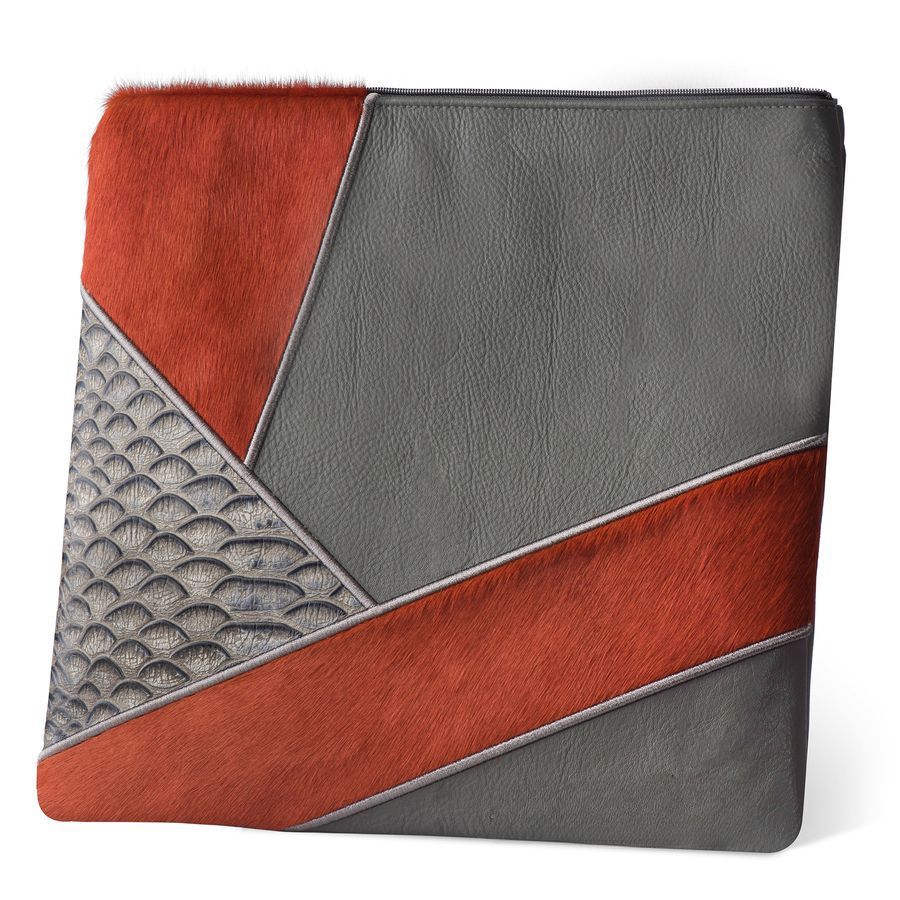 Tallis and Tefillin Bag Design 383 - Grey Leather and Fur – Rust