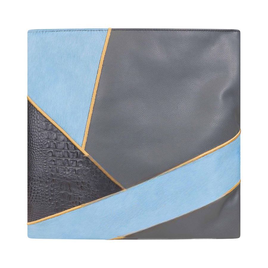 Tallis and Tefillin Bag Design 383 - Grey Leather and Fur – Sky Blue