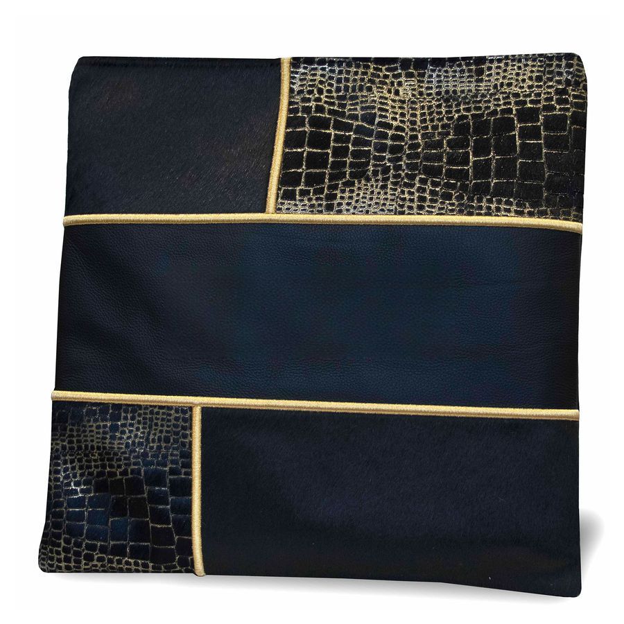 Tallis and Tefillin Bag Design 390 - Black Leather and Fur – Black