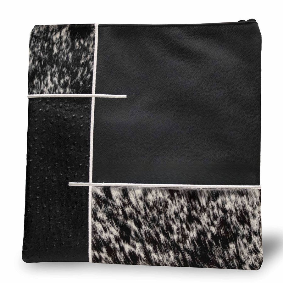 Tallis and Tefillin Bag Design 426 - Black Leather and Fur – Black&White Fur
