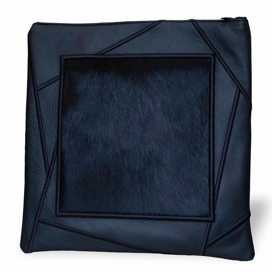 Tallis and Tefillin Bag Design 430 - Black Leather and Fur – Black