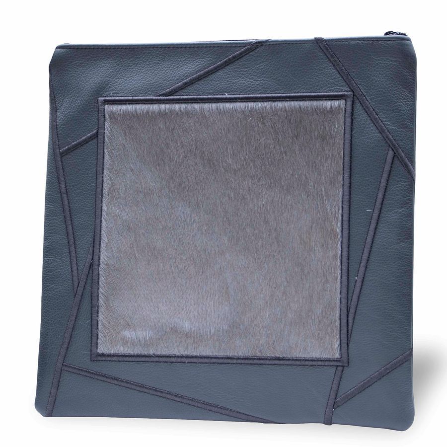 Tallis and Tefillin Bag Design 430 - Grey Leather and Fur – Grey