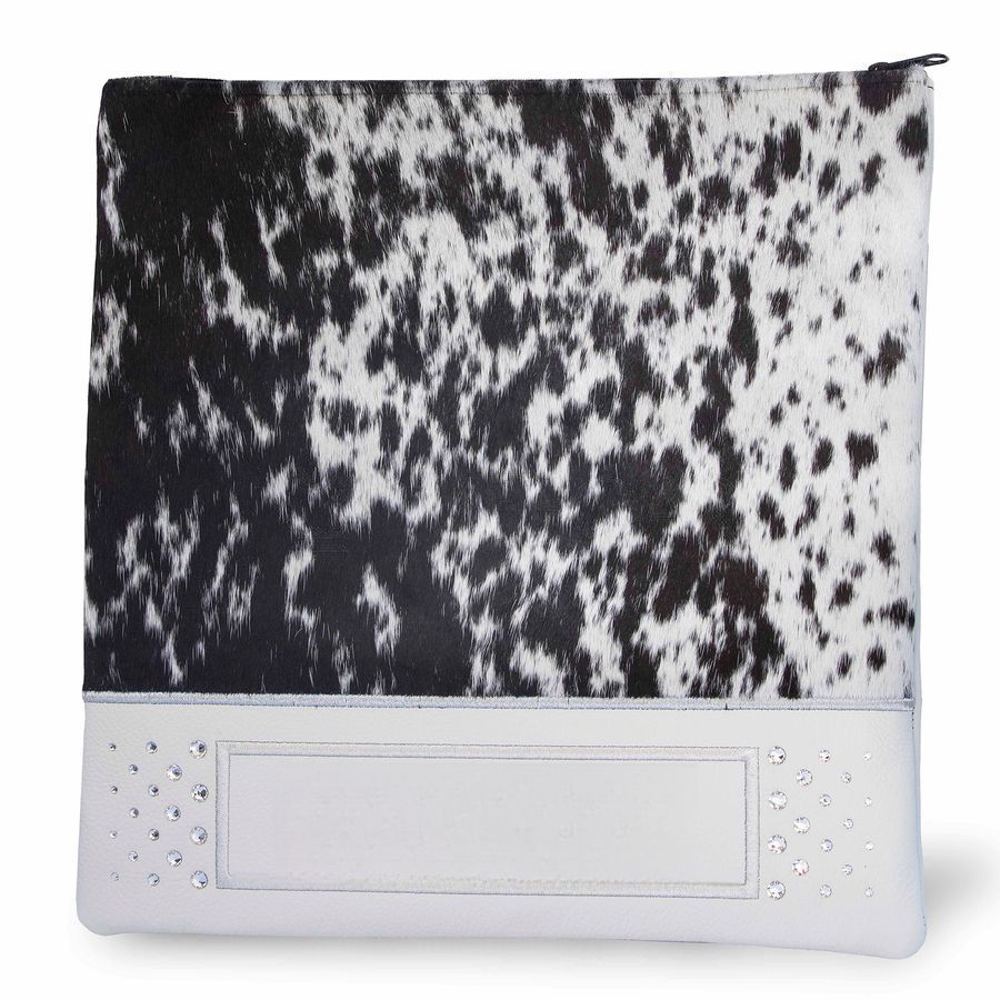Tallis and Tefillin Bag Design 432 - White Leather and Fur – Black&White Fur
