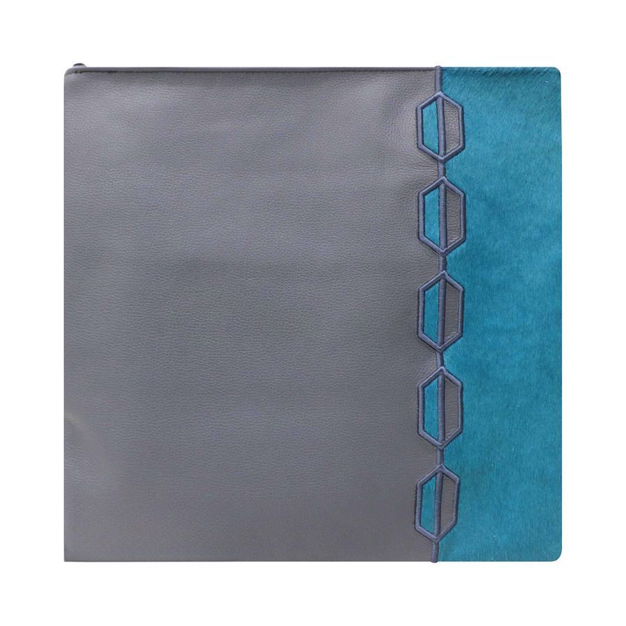 Tallis and Tefillin Bag Design 448 - Grey Leather and Fur – Teal