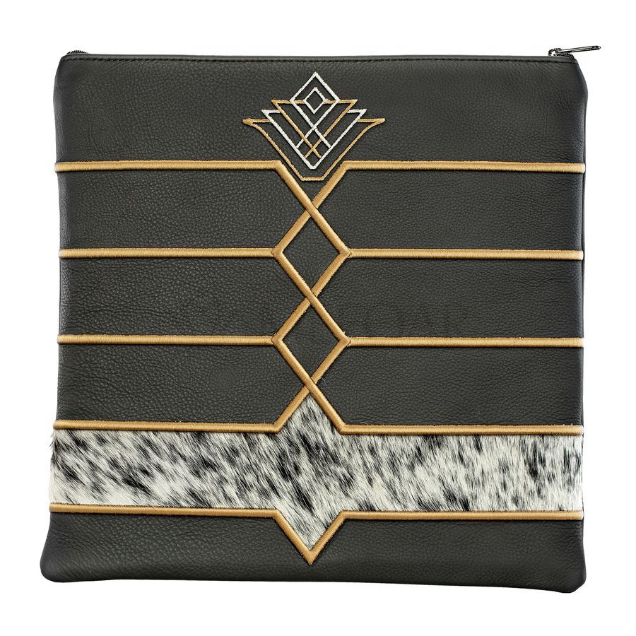 Tallis and Tefillin Bag Design 514 - Leather and Fur – Black&White Fur