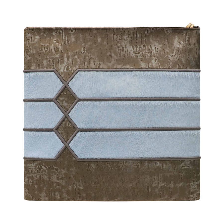Tallis and Tefillin Bag Design 516 - Sky Blue Fur with Exotic Leathers – Grey