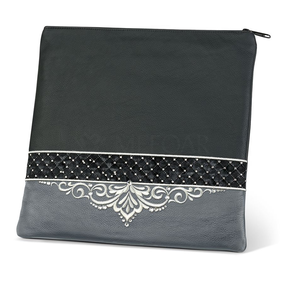 Tallis and Tefillin Bag Design 323- Black and Livid Leather – Black