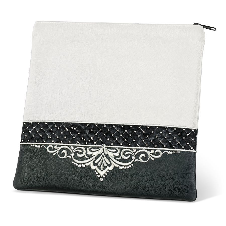 Tallis and Tefillin Bag Design 323- Black and White Leather – White