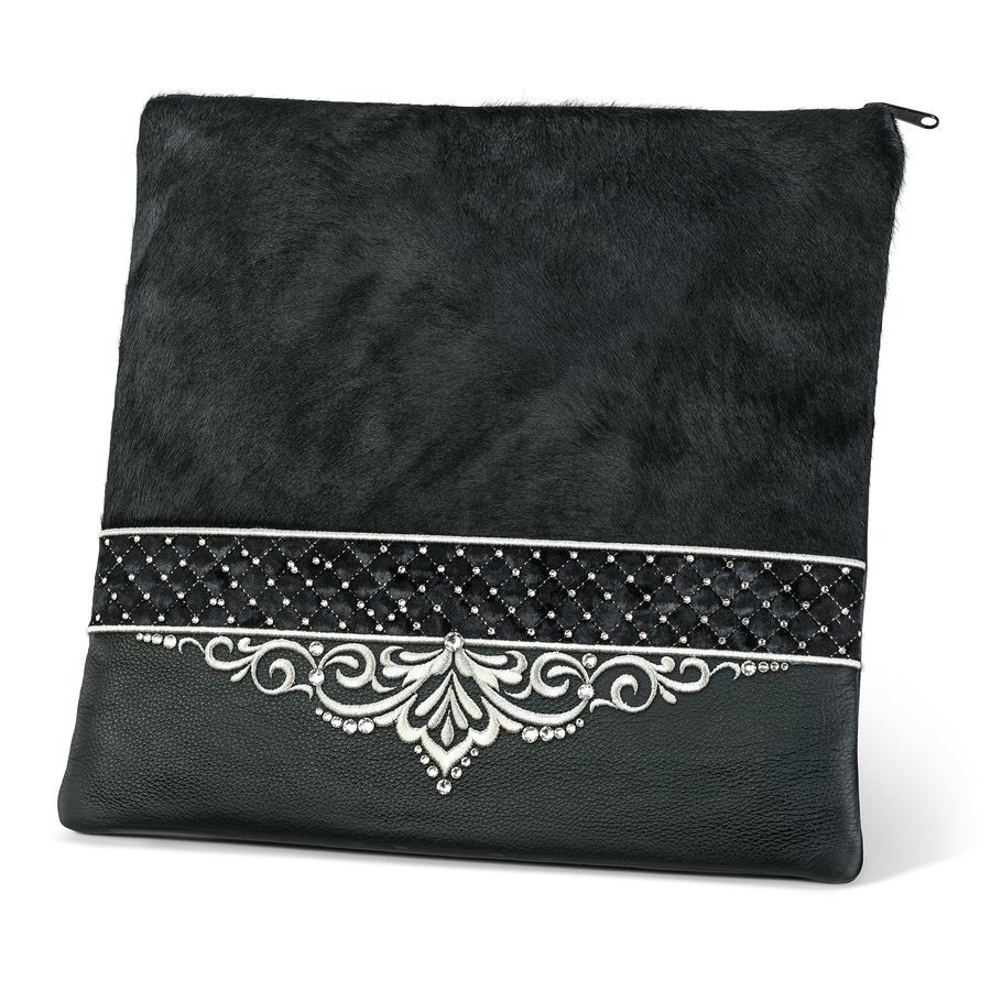 Tallis and Tefillin Bag Design 323 - Black Fur and Leather – Black