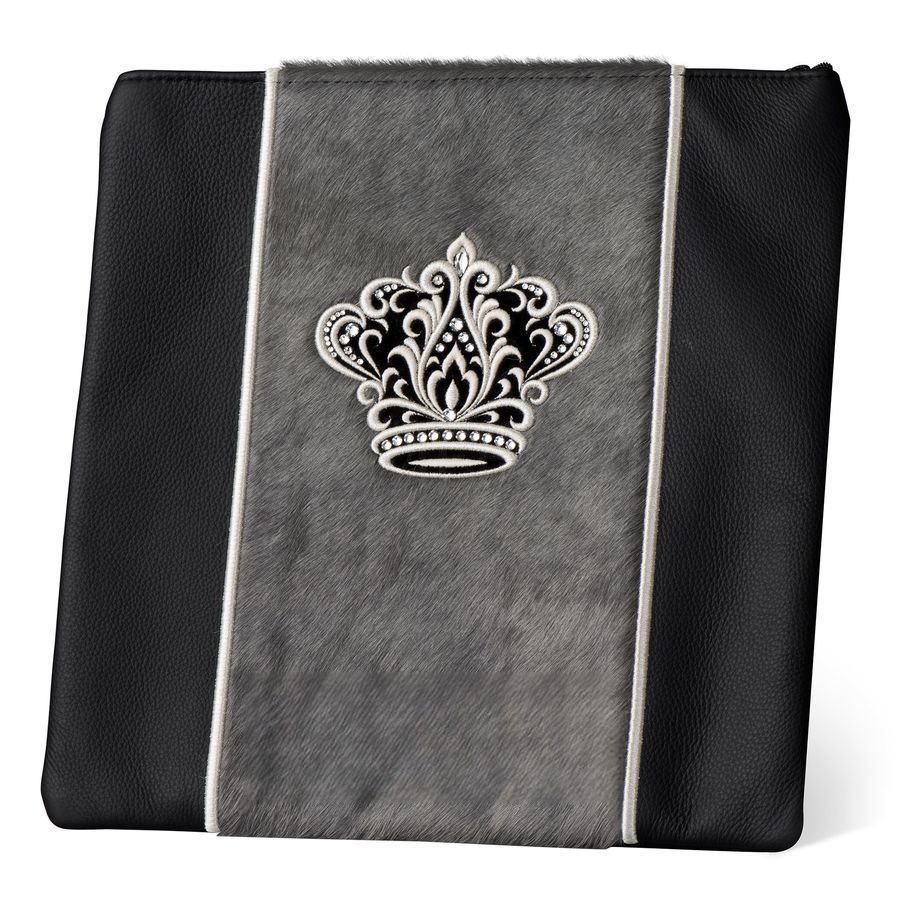 Tallis and Tefillin Bag Design 347 - Black Leather and Fur – Grey