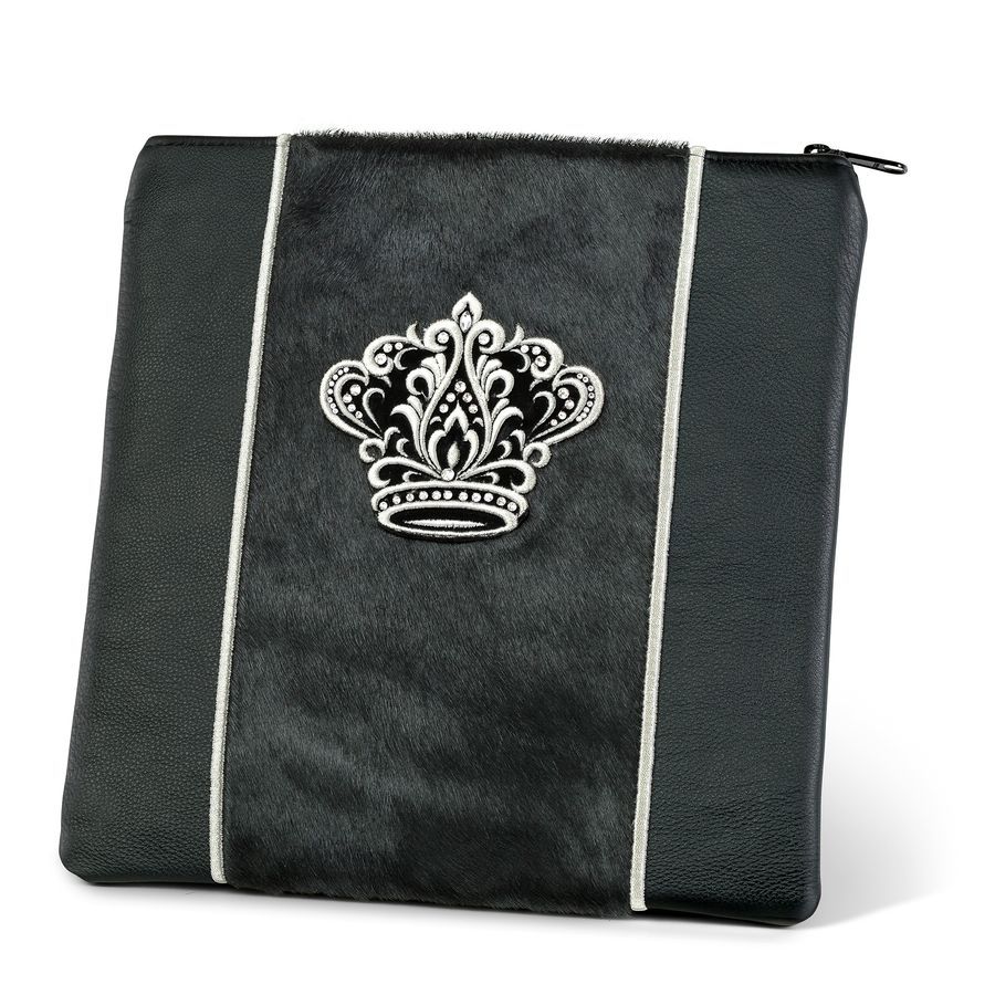 Tallis and Tefillin Bag Design 347 - Black Leather and Fur – Black