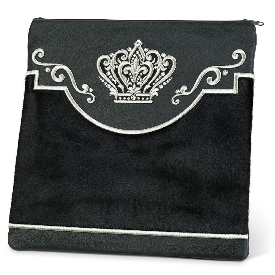 Tallis and Tefillin Bag Design 350 - Black Leather and Fur – Black
