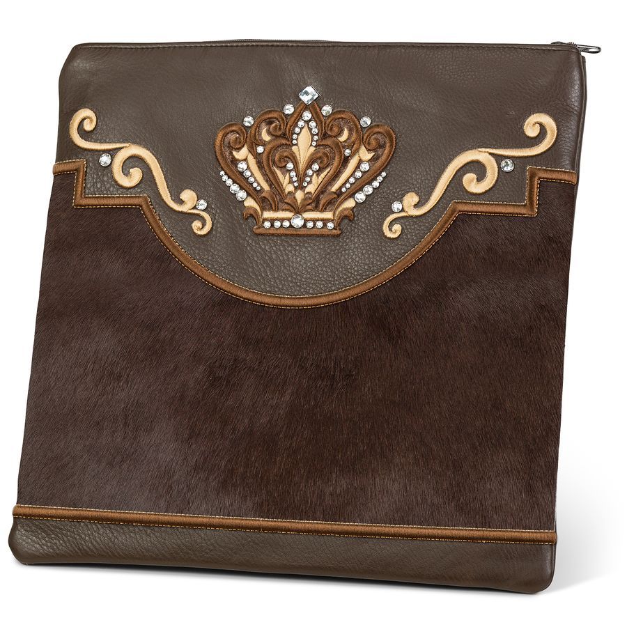 Tallis and Tefillin Bag Design 350 - Brown Leather and Fur – Brown