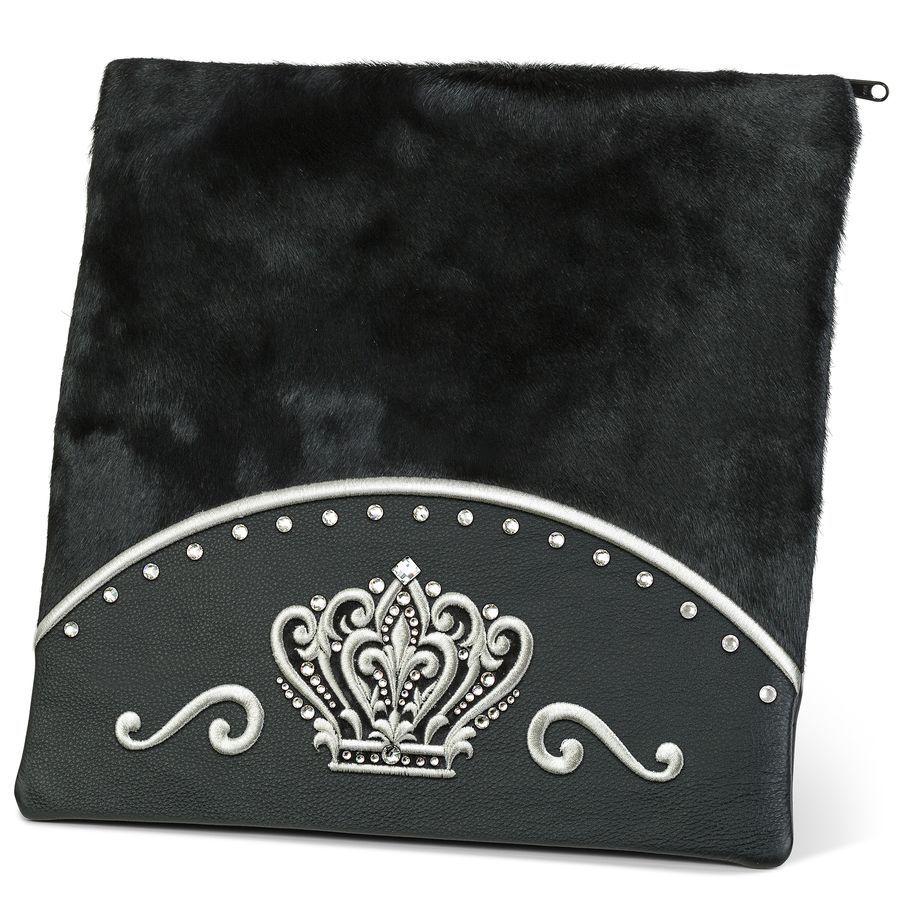 Tallis and Tefillin Bag Design 351 - Black Leather and Fur – Black