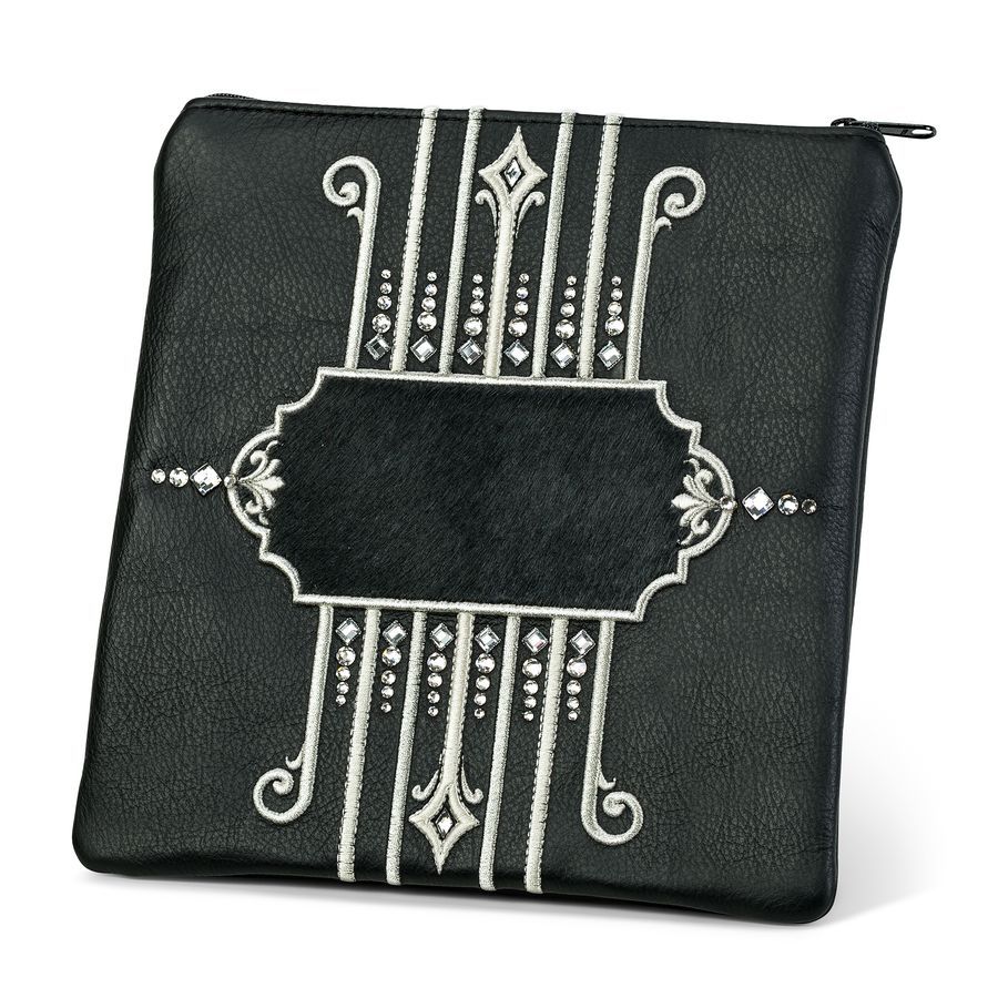 Tallis and Tefillin Bag Design 355 - Black Leather and Fur – Black