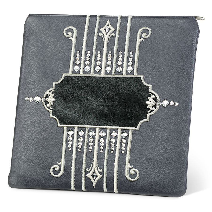 Tallis and Tefillin Bag Design 355 - Livid Leather and Fur – Black