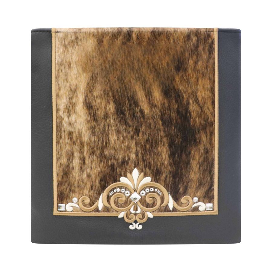 Tallis and Tefillin Bag Design 385 - Black Leather and Fur – Brown&Black Fur