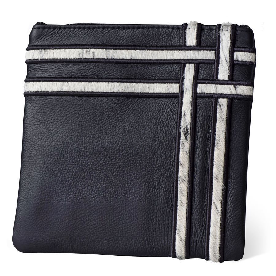 Tallis and Tefillin Bag Design 386 - Black Leather and Fur