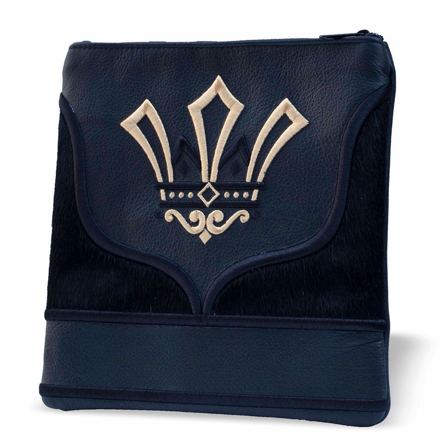 Tallis and Tefillin Bag Design 410 - Black Leather and Fur – Black