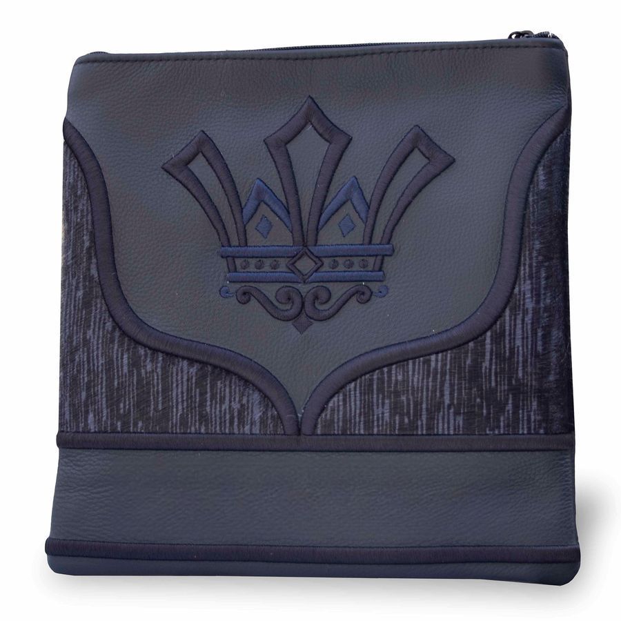 Tallis and Tefillin Bag Design 410 - Leather and Premium Fur – Navy