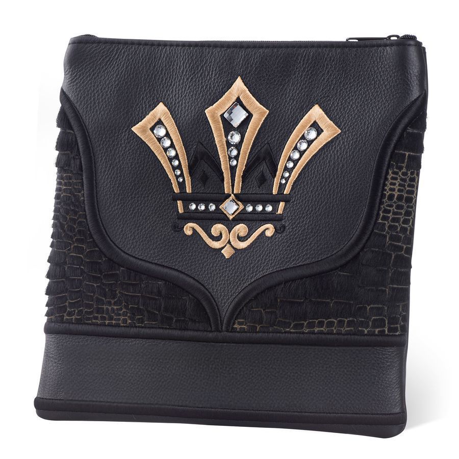 Tallis and Tefillin Bag Design 410 - Leather and Premium Fur – Black