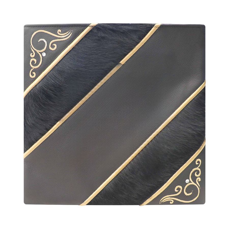 Tallis and Tefillin Bag Design 416 - Black Leather and Fur – Black