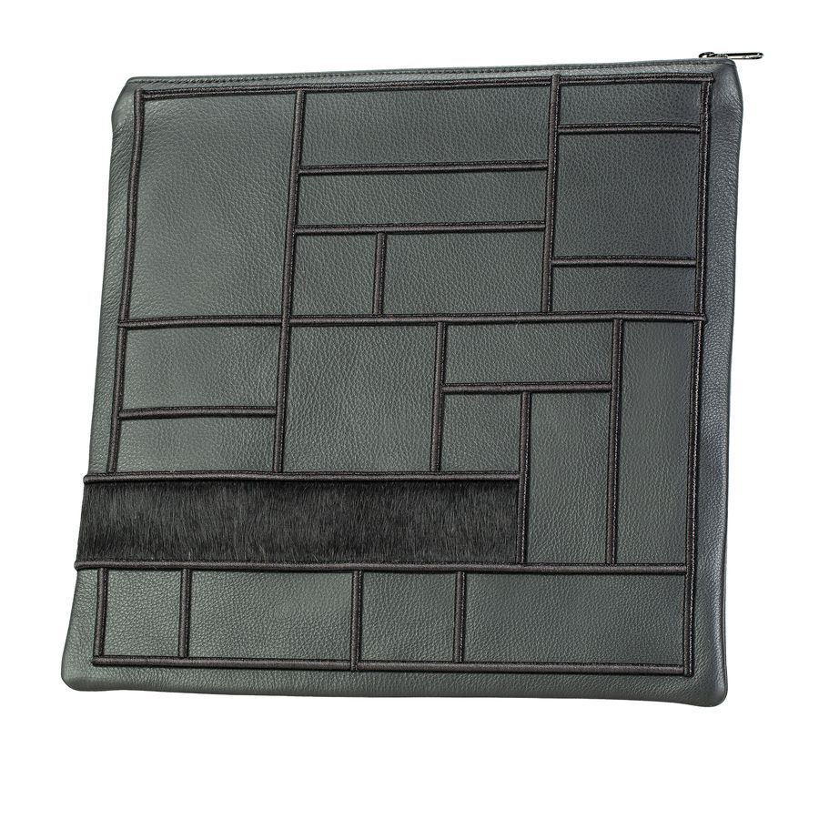 Tallis and Tefillin Bag Design 424 - Black Leather and Fur – Black
