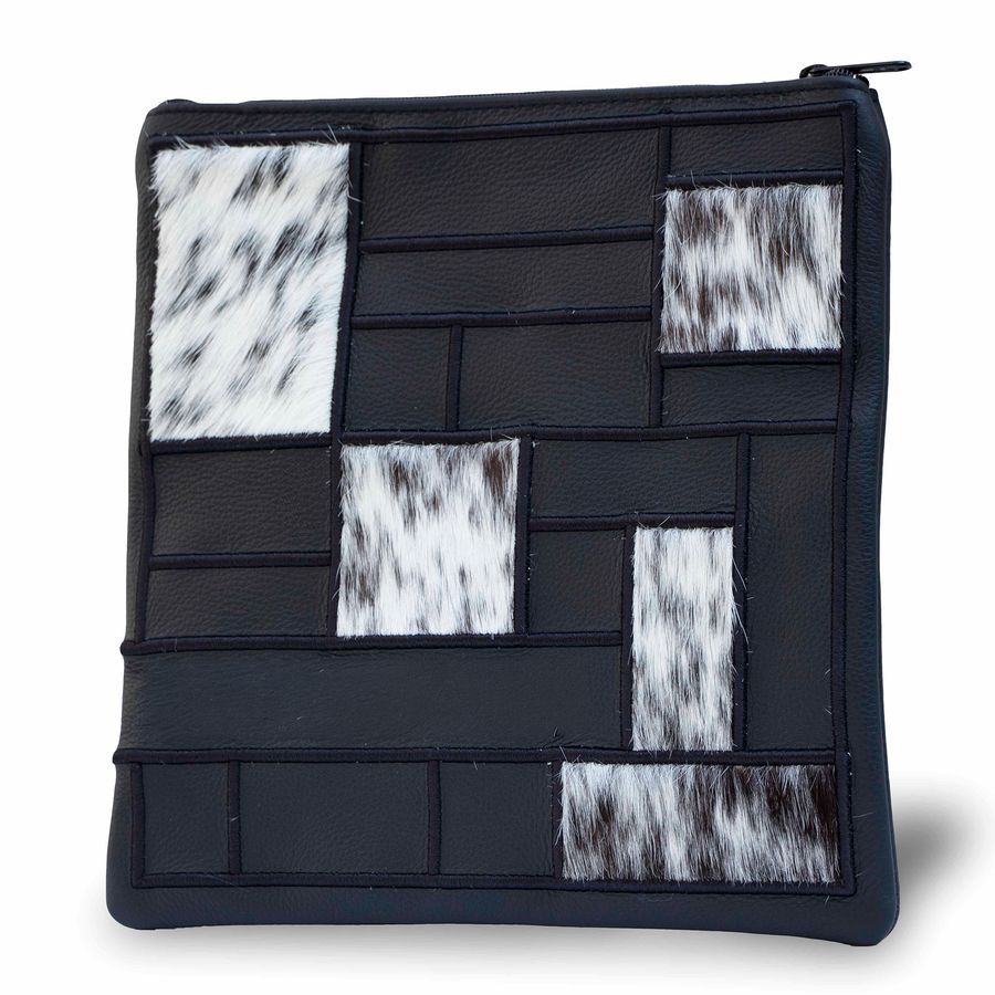 Tallis and Tefillin Bag Design 424 - Leather and Fur – Black